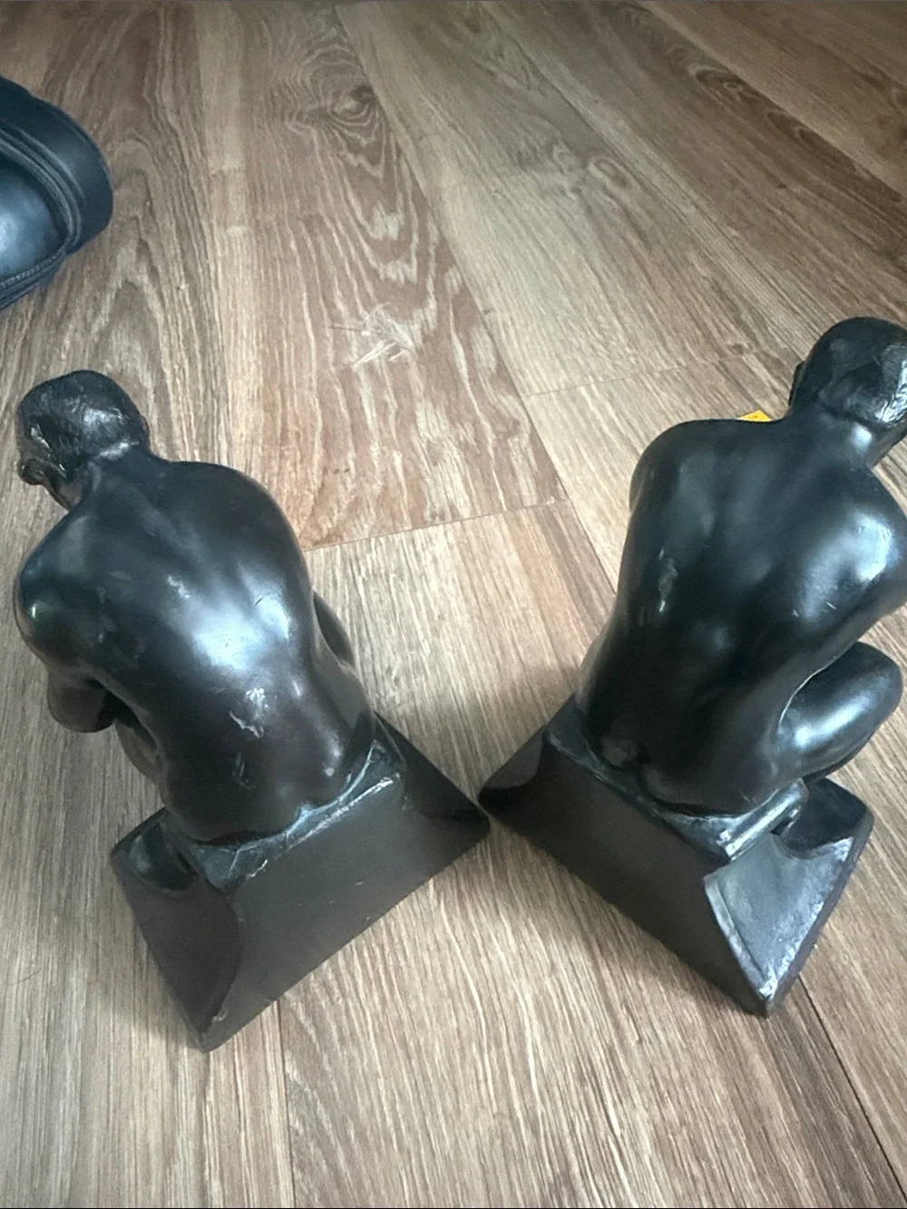 Pair of Black Metal Bronze “The Thinker” Figurine Bookends
